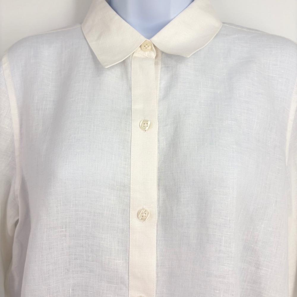 Chico's Linen Shirt Womens 1P M/8 White Lydia No Iron Tie Front Classic NWT - Picture 4 of 13